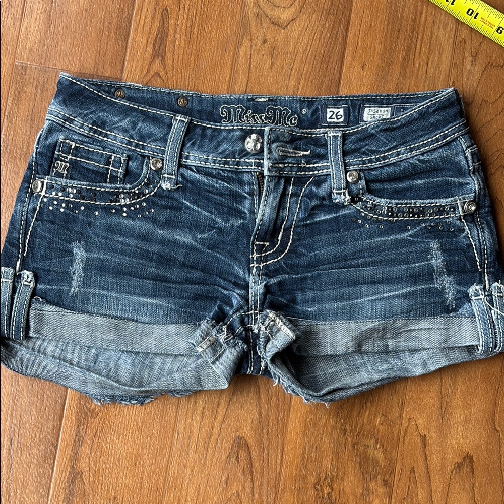 Miss Me Dark Blue Jean Shorts with Studded Details size 26